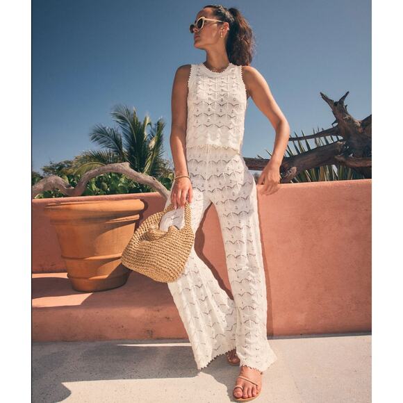 Marine Layer Archive Hazel Knit Matching Set Small Crochet Top Wide Leg Pant - Picture 1 of 16